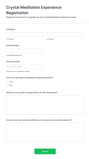 Crystal Meditation Experience Registration Form Template