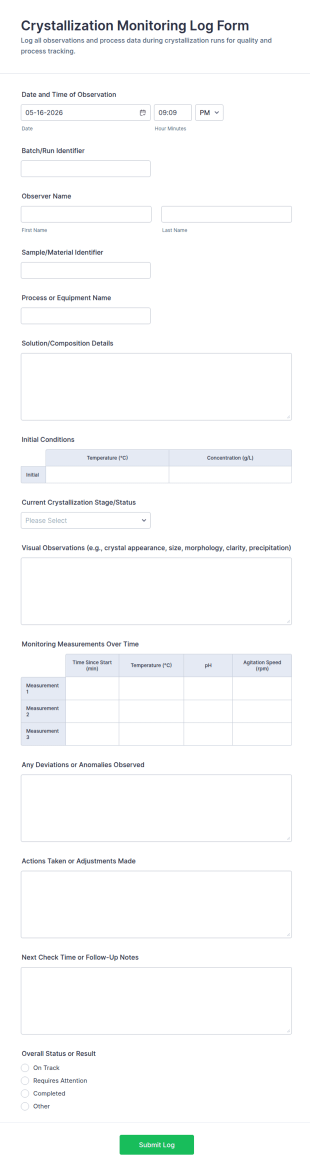 Crystallization Monitoring Log Form Template