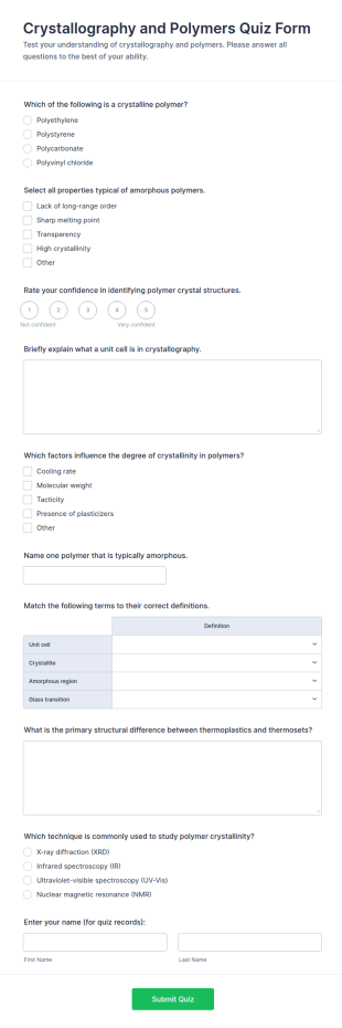 Crystallography And Polymers Quiz Form Template