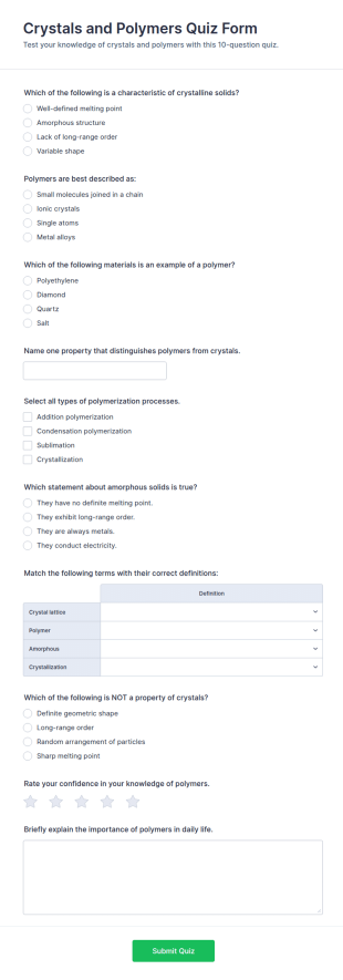 Crystals And Polymers Quiz Form Template
