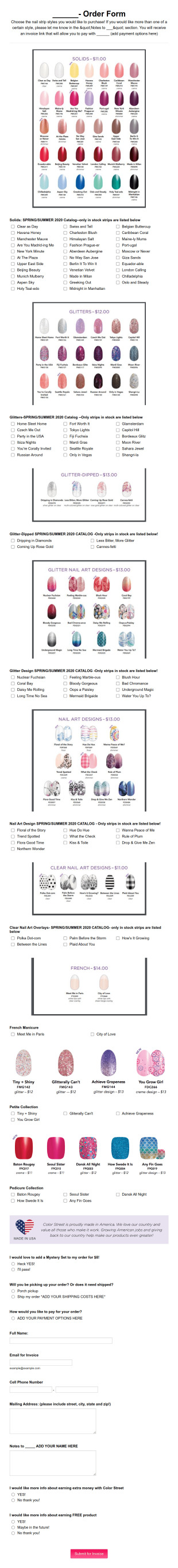 Spring Nail Polish Order Form Template