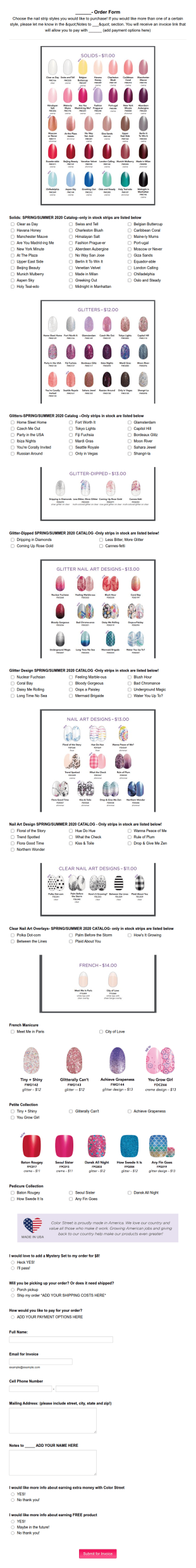 Spring Nail Polish Order Form Template