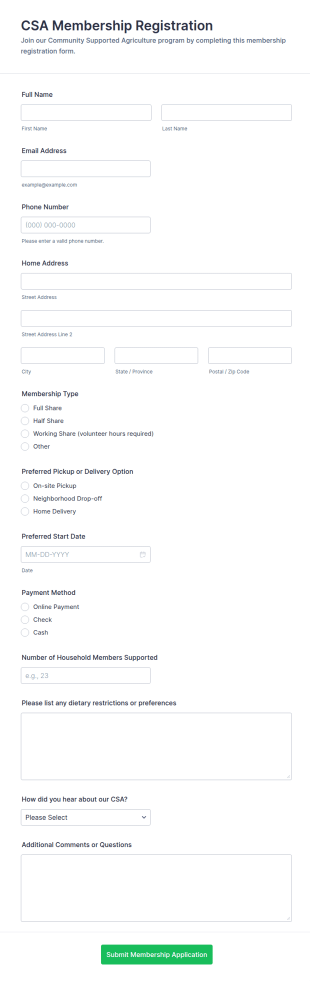 CSA Membership Registration Form Template