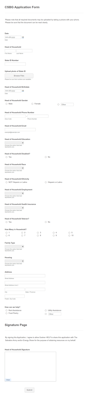 CSBG Application Form Template