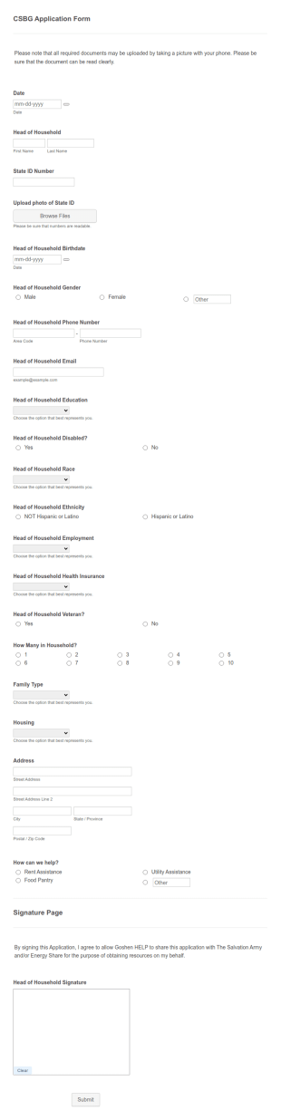 CSBG Application Form Template