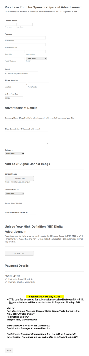 Signature Event Advertising Submission Form Template