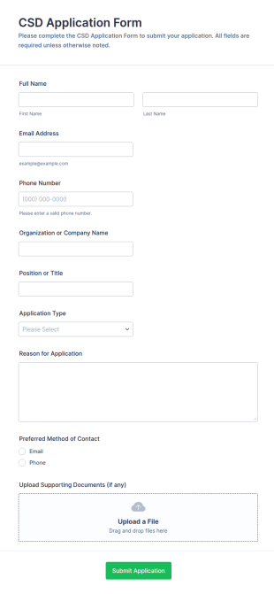CSD Application Form Template