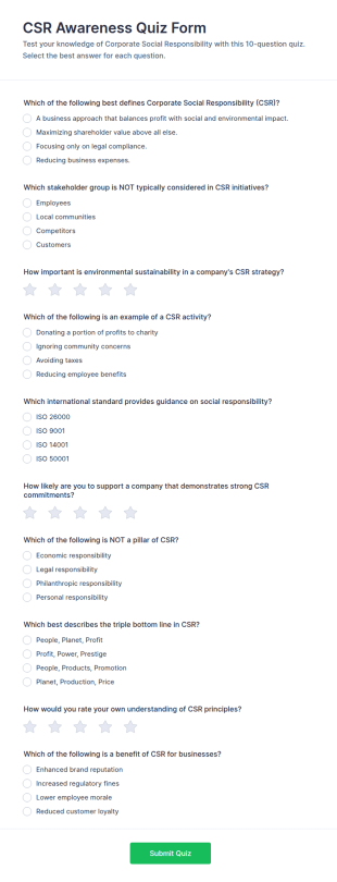 CSR Awareness Quiz Form Template