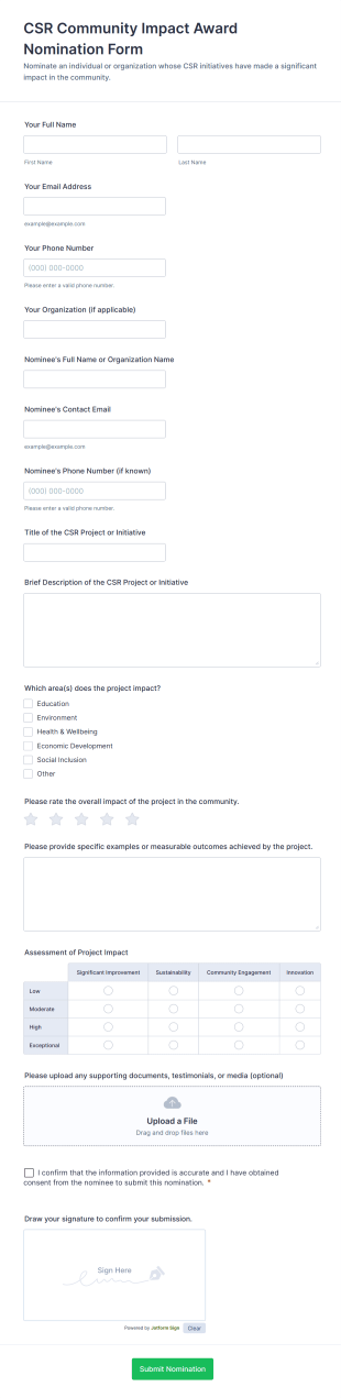 CSR Community Impact Award Nomination Form Template