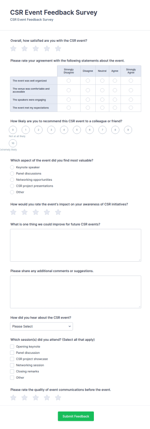 CSR Event Feedback Survey Form Template