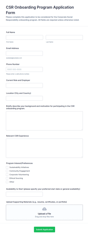 CSR Onboarding Program Application Form Template