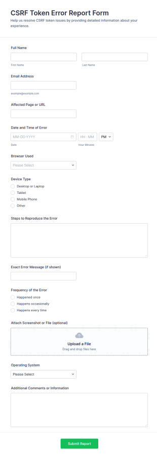 CSRF Token Error Report Form Template
