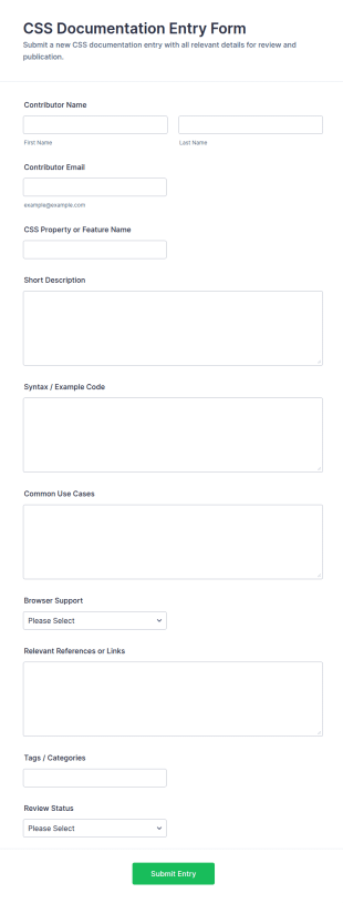 CSS Documentation Entry Form Template