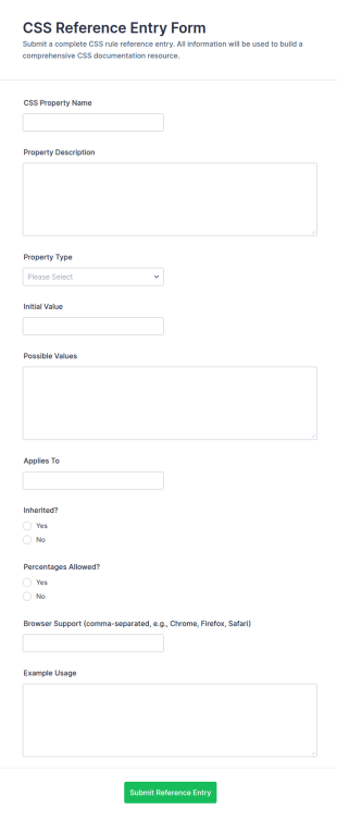 CSS Reference Entry Form Template