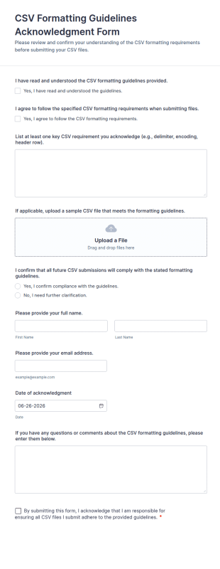 CSV Formatting Guidelines Acknowledgment Form Template