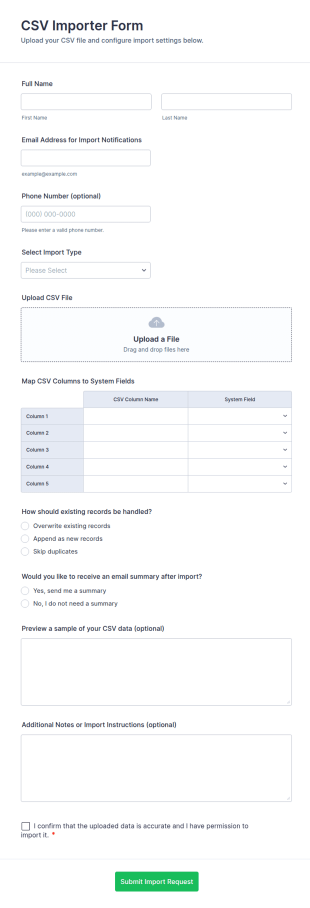 CSV Importer Form Template
