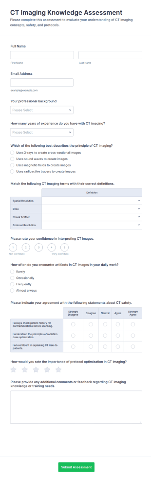 CT Imaging Knowledge Assessment Form Template