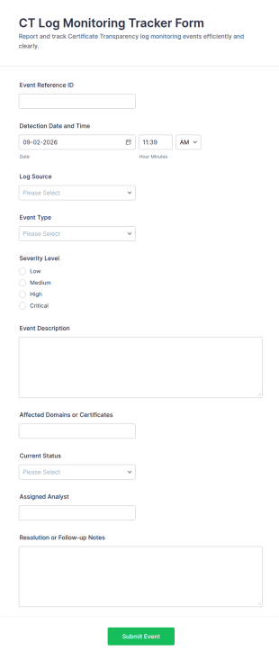 CT Log Monitoring Tracker Form Template