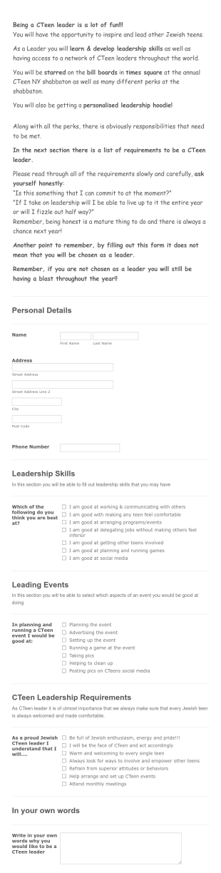 Cteen Leadership Application Form Template
