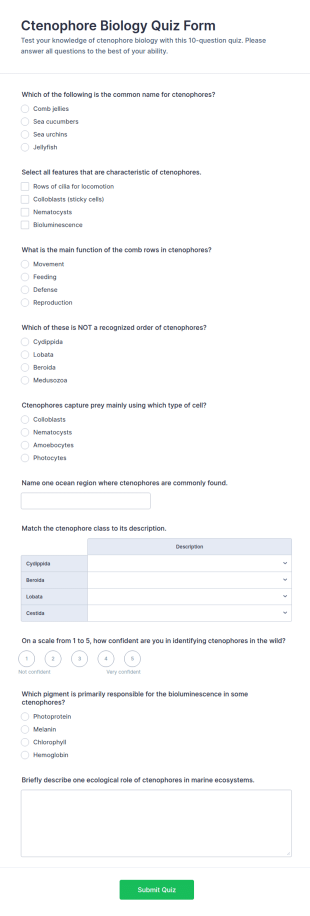 Ctenophore Biology Quiz Form Template