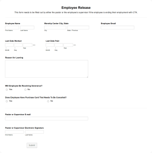 CTK Employee Release Form Template