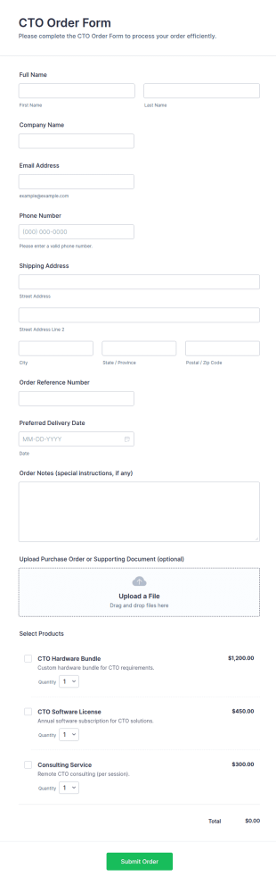 CTO Order Form Template