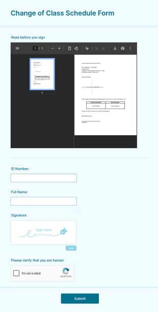 Change Of Class Schedule Form Template