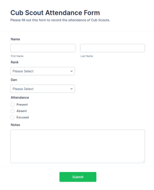 Cub Scout Attendance Form Template