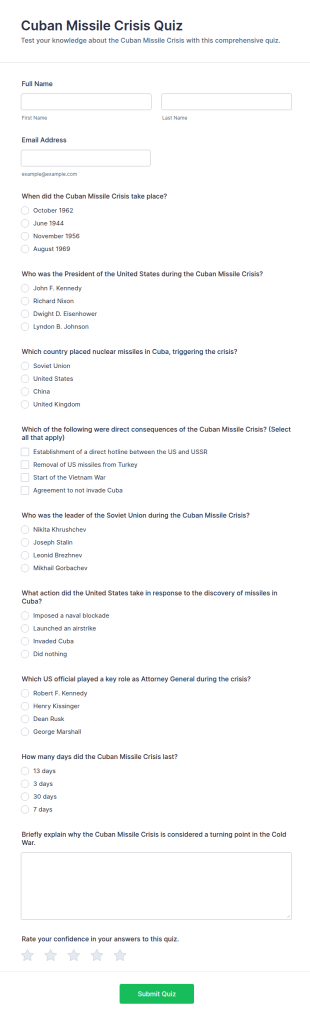 Cuban Missile Crisis Quiz Form Template