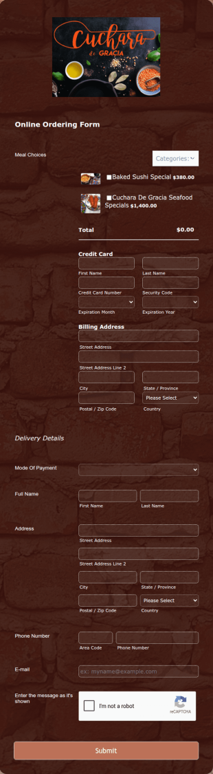 Cuchara De Gracia Food Online Order Form Template