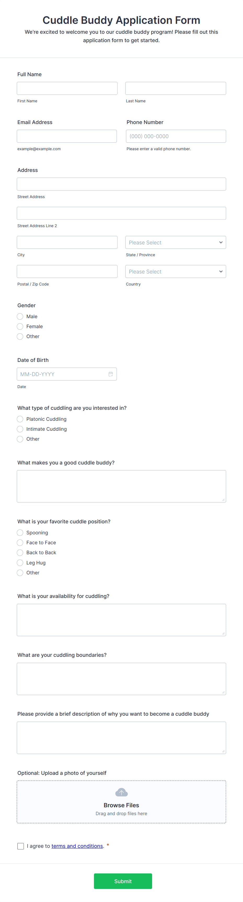 Cuddle Buddy Application Form Template | Jotform