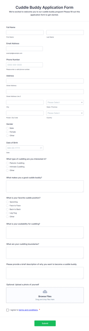 Cuddle Buddy Application Form Template
