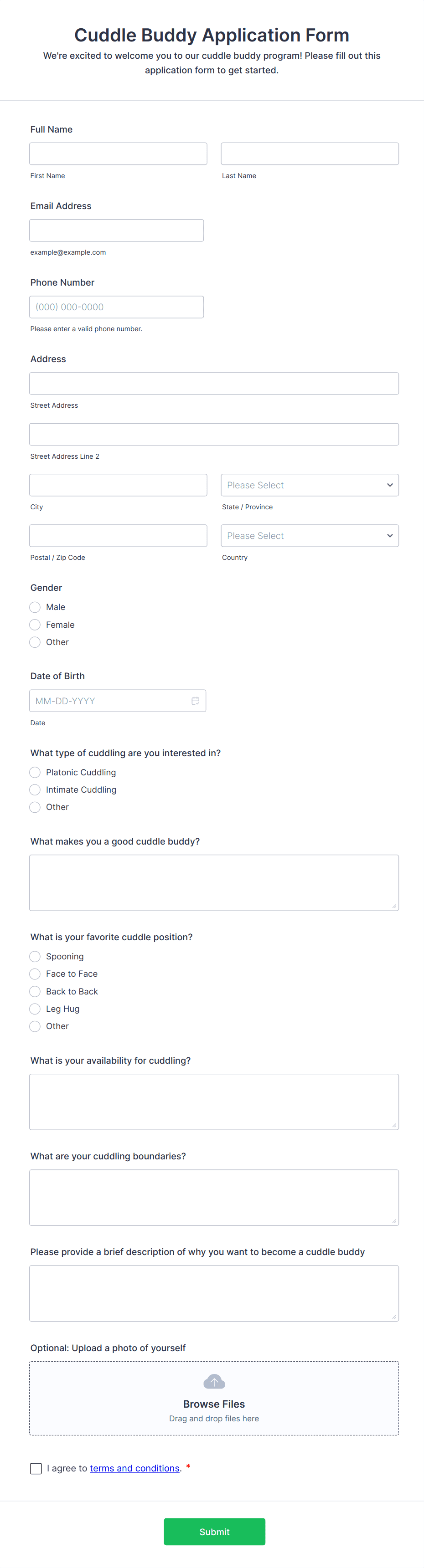 Cuddle Buddy Application Form Template | Jotform
