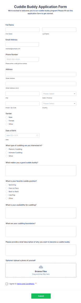 Cuddle Buddy Application Form Template