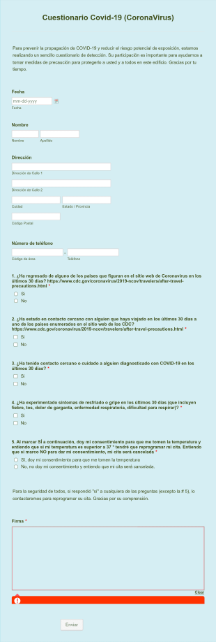 Cuestionario Covid 19 (CoronaVirus)