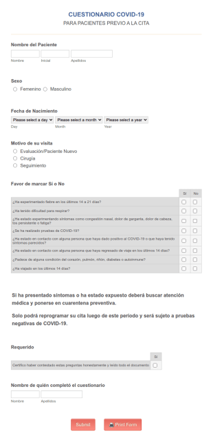 Cuestionario COVID 19 Previo A Consulta Dr. Cuéllar