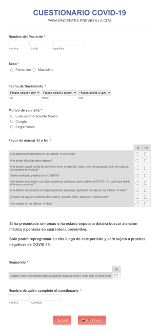 Cuestionario COVID 19 Previo A Consulta Dr. Cuéllar Form Template