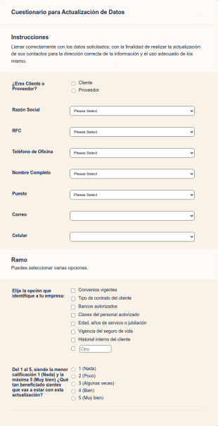 Cuestionario De Actualización De Datos