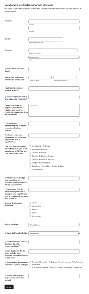 Cuestionario De Asistencia Virtual Al Cliente
