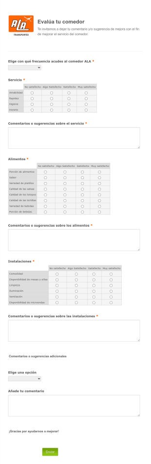 Encuesta Para Evaluar Comedores Form Template