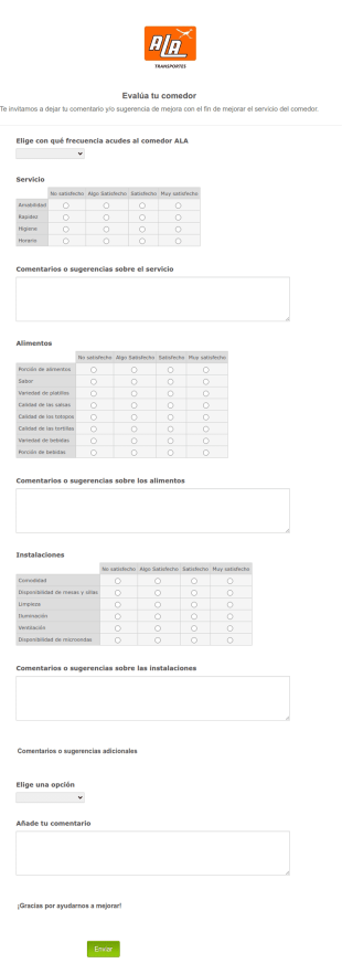 Encuesta Para Evaluar Comedores