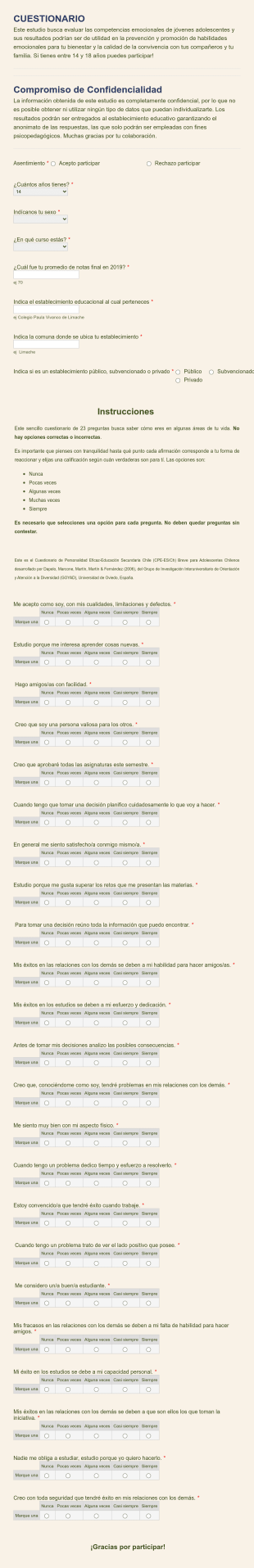 Cuestionario De Competencias Emocionales Para Estudiantes Form Template