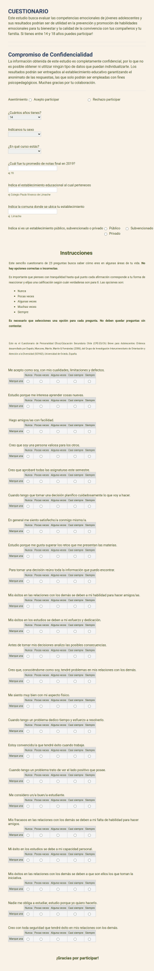 Cuestionario De Competencias Emocionales Para Estudiantes