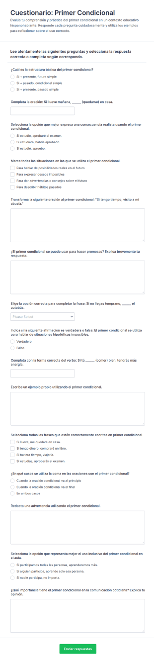 Cuestionario De Condicionales En Inglés