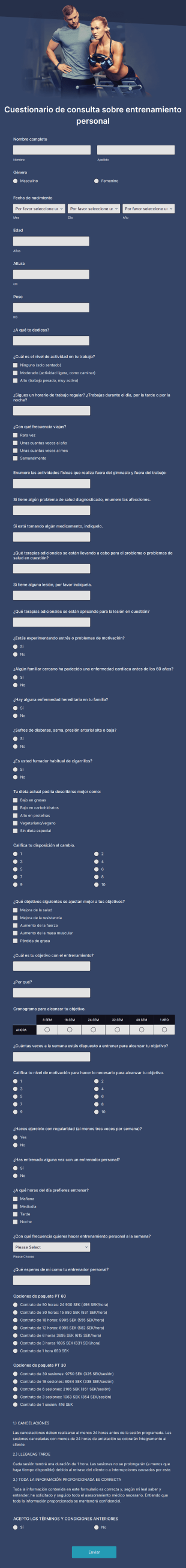 Cuestionario De Consulta Sobre Entrenamiento Personal Form Template
