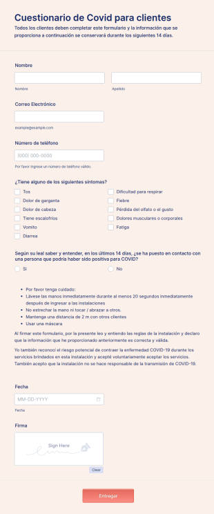 Cuestionario De Covid Para Clientes