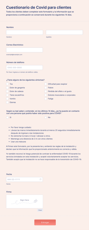 Cuestionario De Covid Para Clientes