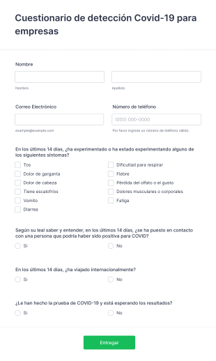 Cuestionario De Detección Covid 19 Para Empresas Form Template