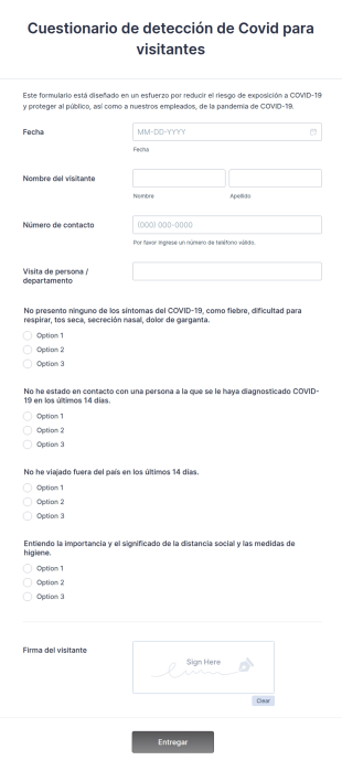 Cuestionario De Detección De Covid Para Visitantes