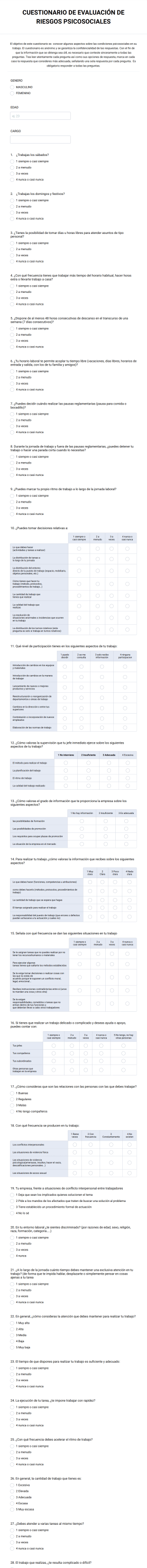 Cuestionario De Evaluación De Riesgos Psicosociales
